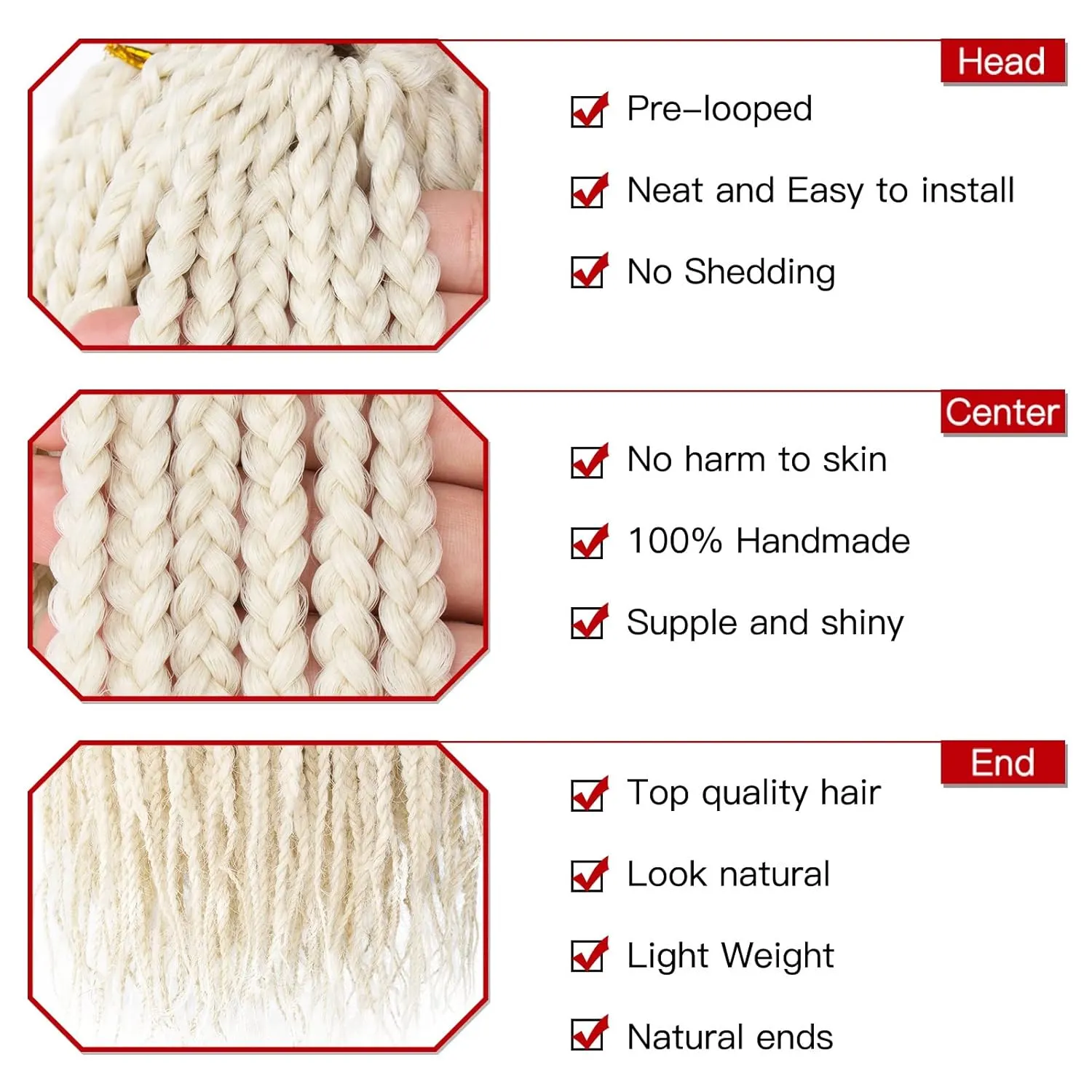Xtrend 8 Packs 24 Inch Box Braids Crochet Hair 144 Strands Pre-Looped Blonde Crotchet 3X Braids Medium Synthetic Braiding Hair Extension for Women (613#)