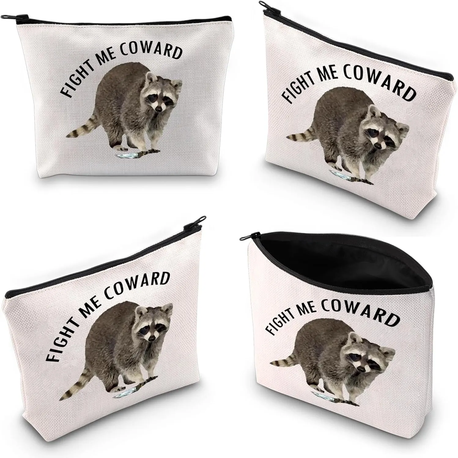 XYANFA Raccoon Cosmetic Bag - Gift For Raccoon Lover - Fight Me Coward Themed Zipper Pouch