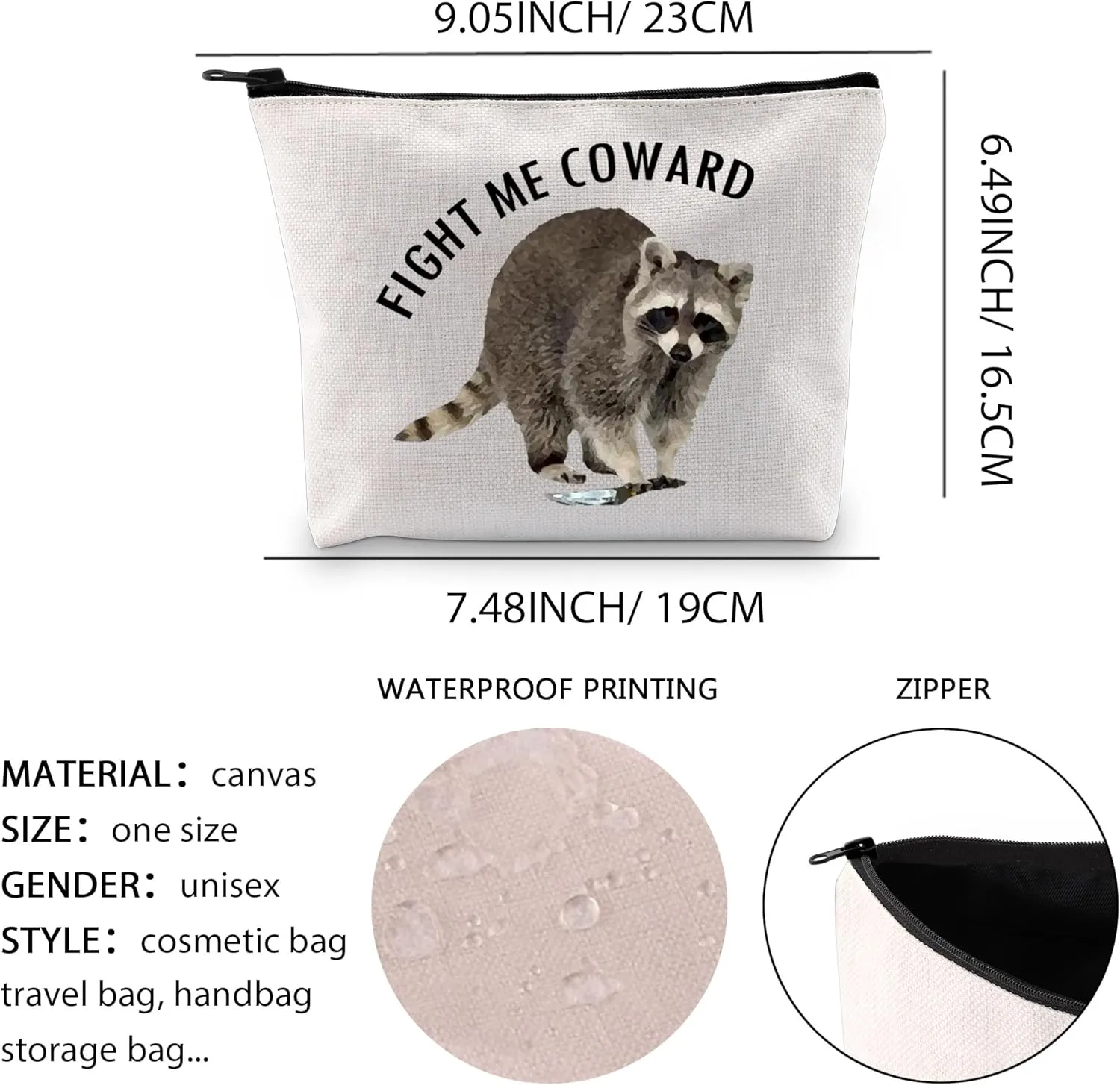 XYANFA Raccoon Cosmetic Bag - Gift For Raccoon Lover - Fight Me Coward Themed Zipper Pouch