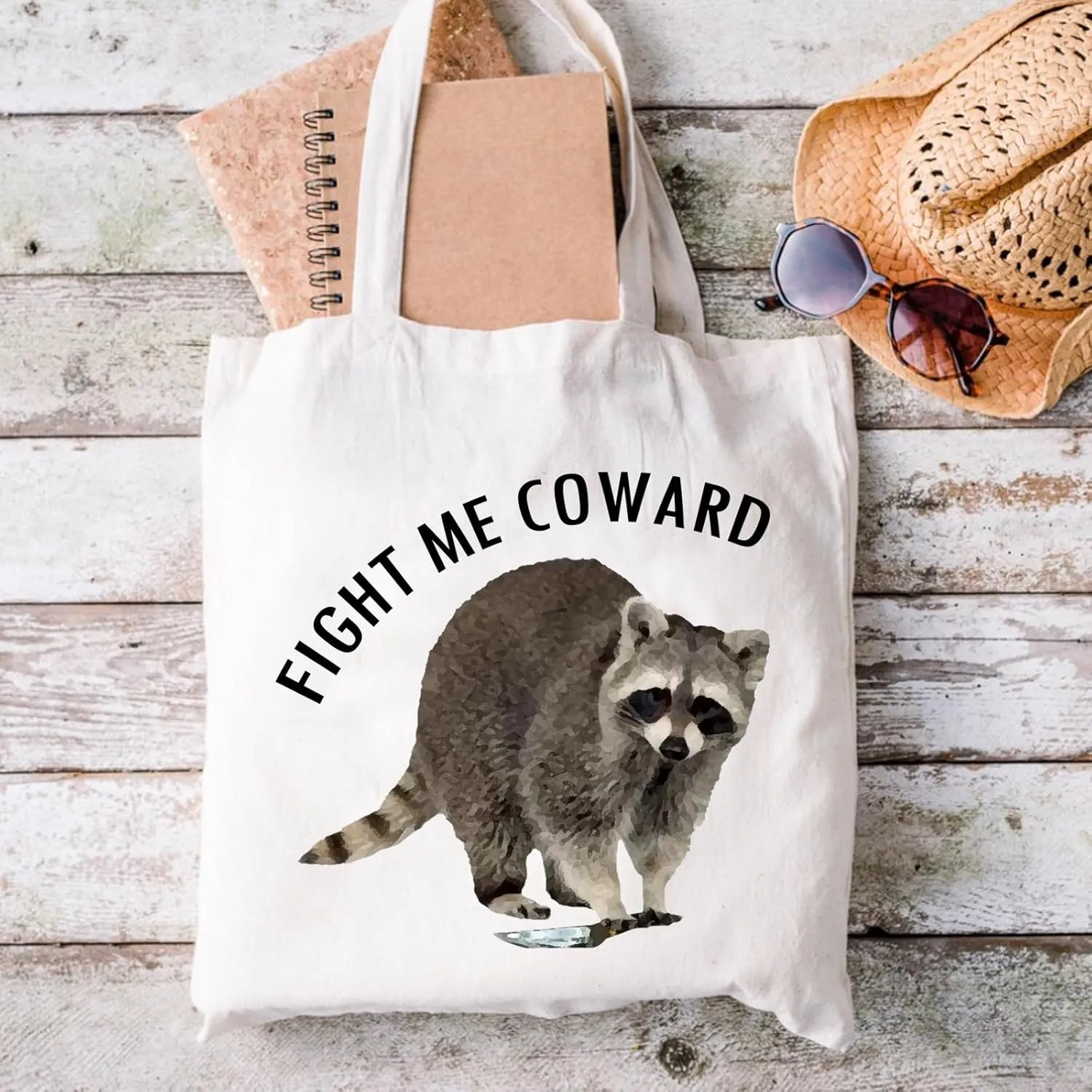 XYANFA Raccoon Cosmetic Bag Raccoon Gift For Raccoon Lover Fight Me Coward Raccoon Themed Zipper Pouch (FIGHT ME COWARD tote bag)