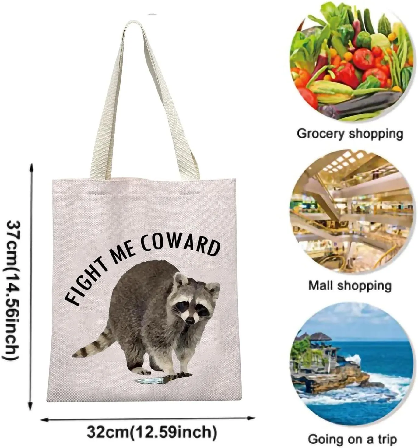 XYANFA Raccoon Cosmetic Bag Raccoon Gift For Raccoon Lover Fight Me Coward Raccoon Themed Zipper Pouch (FIGHT ME COWARD tote bag)