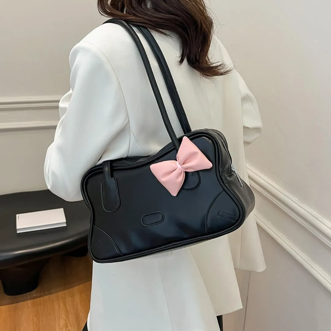 Y2k Bow Tote Bag for Women Aesthetic Shoulder Bag Handbag Faux Leather Hobo Bag Aesthetic Underarm Trendy Purse