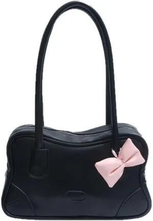Y2k Bow Tote Bag for Women Aesthetic Shoulder Bag Handbag Faux Leather Hobo Bag Aesthetic Underarm Trendy Purse