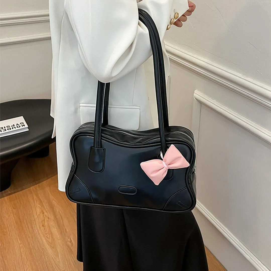 Y2k Bow Tote Bag for Women Aesthetic Shoulder Bag Handbag Faux Leather Hobo Bag Aesthetic Underarm Trendy Purse