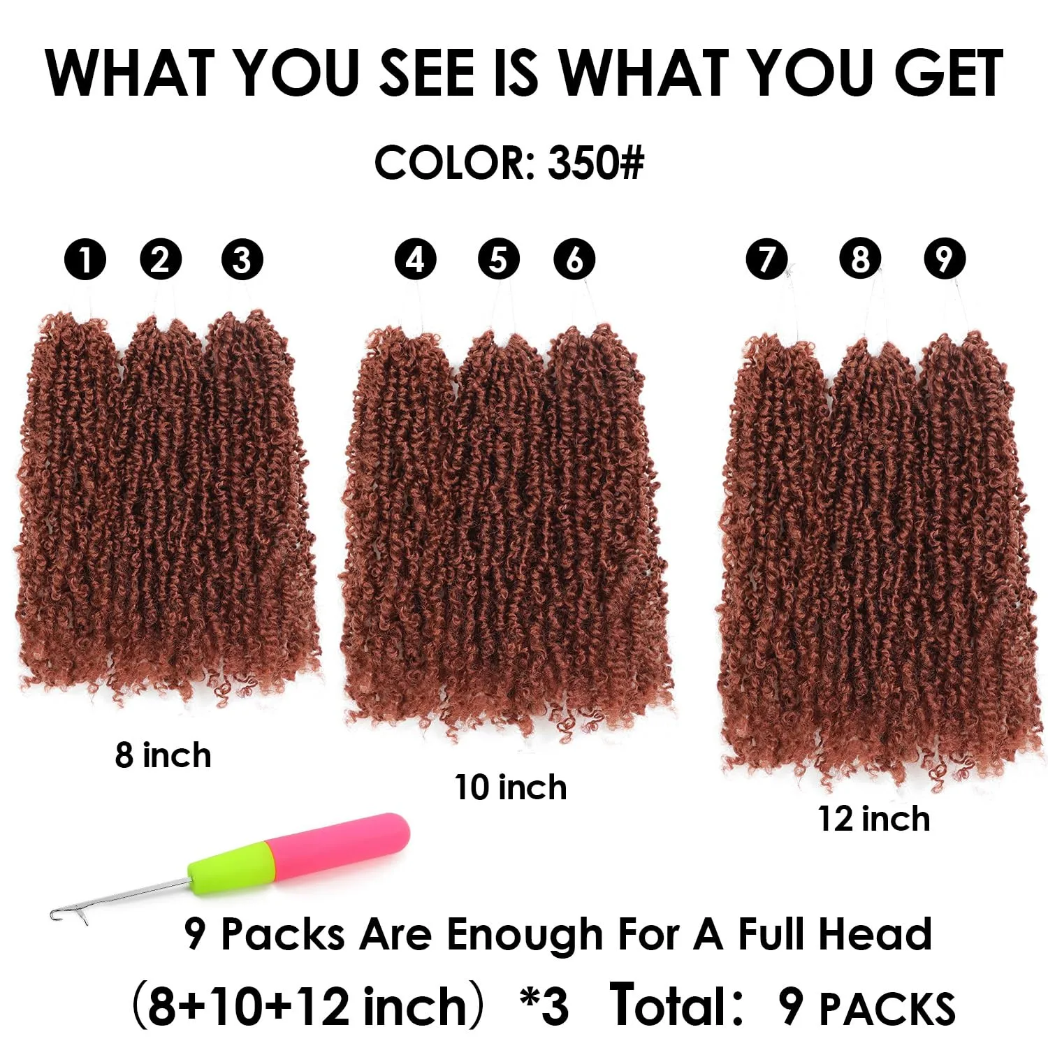 Yanky Twist Crochet Hair (8 10 12 inch)*3,Total 9 packs,Ginger Red,Pre-Looped Yankee Twist Mini Passion Twist,Pre-Twisted Micro Spring Twist,Boho Senegalese Twist Crochet Hair with Curly Ends (350#)