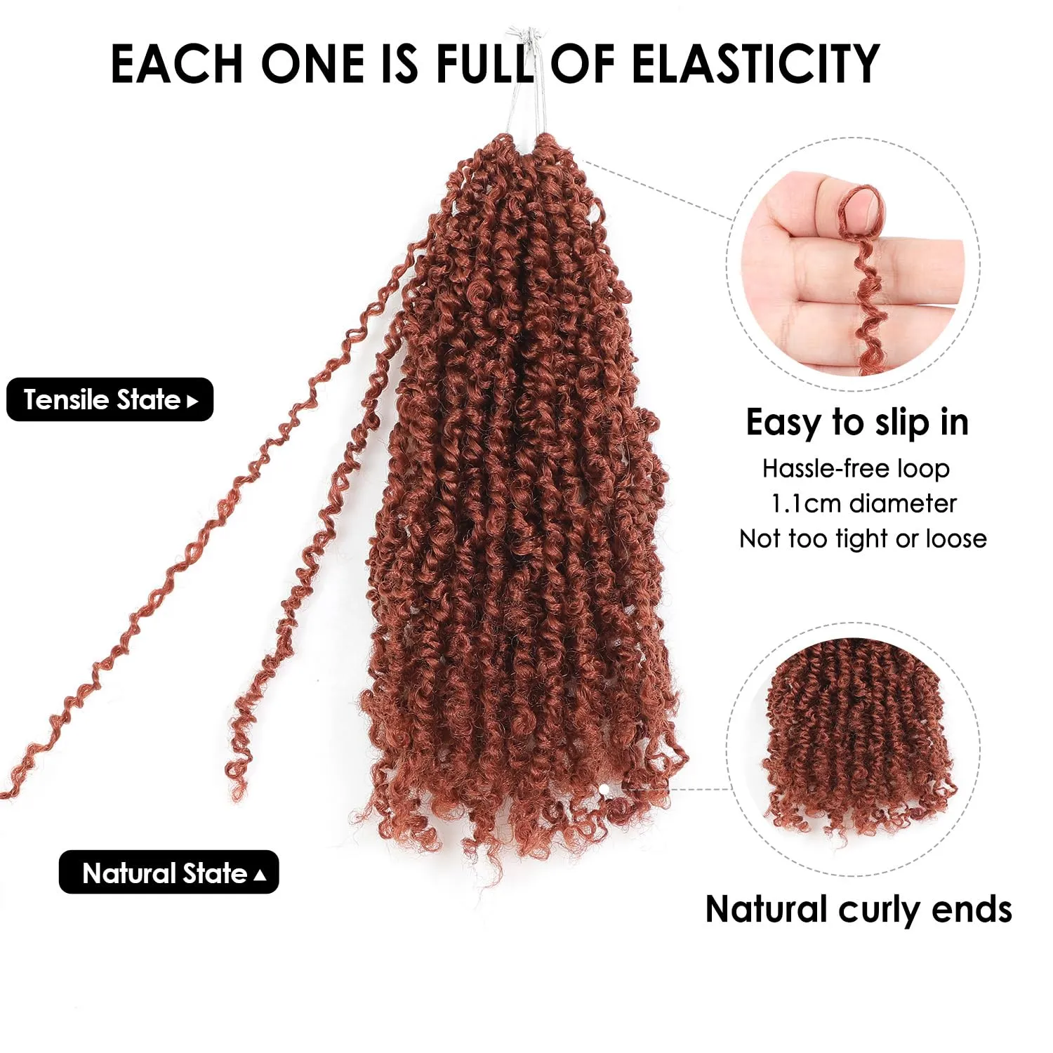 Yanky Twist Crochet Hair (8 10 12 inch)*3,Total 9 packs,Ginger Red,Pre-Looped Yankee Twist Mini Passion Twist,Pre-Twisted Micro Spring Twist,Boho Senegalese Twist Crochet Hair with Curly Ends (350#)