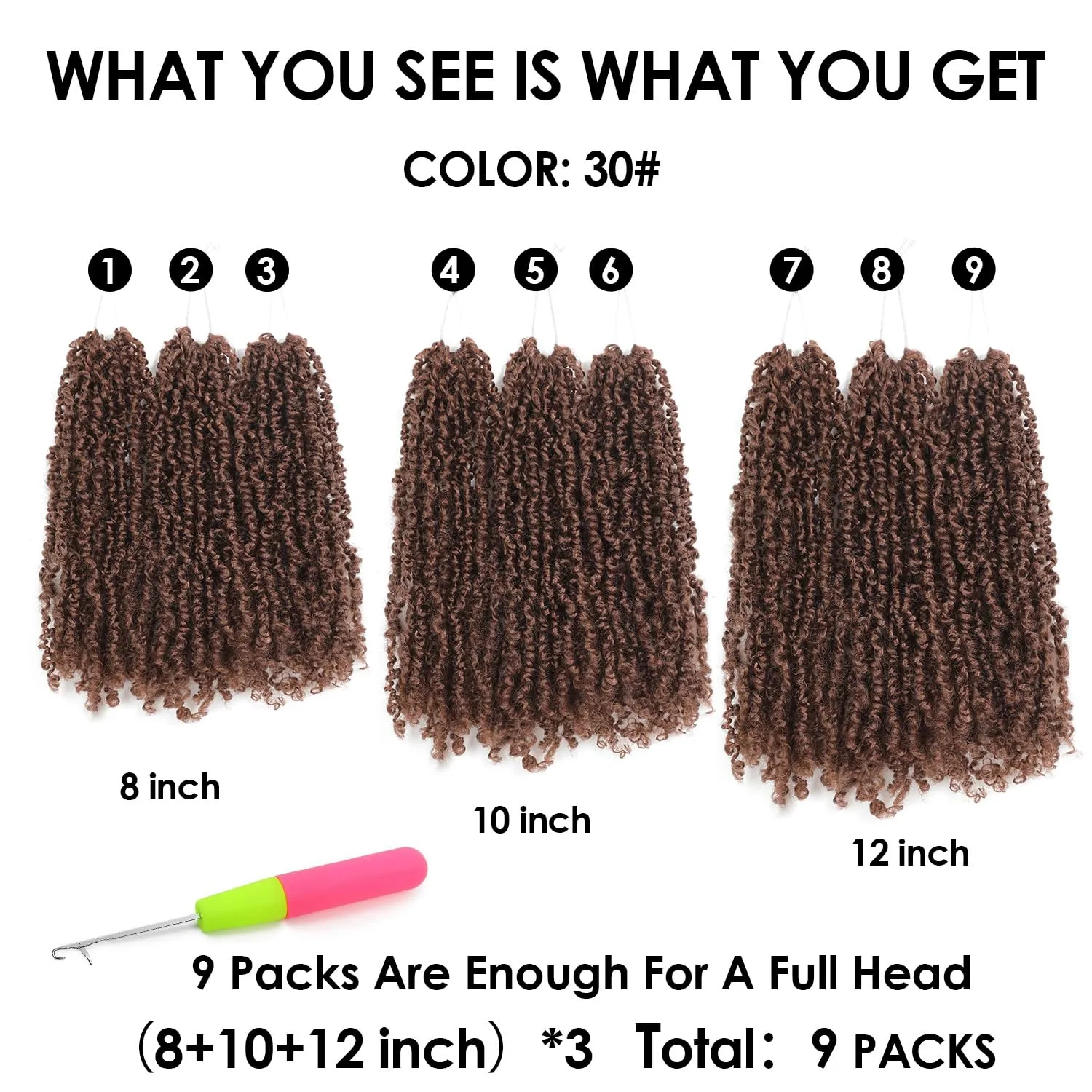 Yanky Twist Crochet Hair (8 10 12 inch)*3,Total 9 packs,Medium Auburn,Pre-Looped Yankee Twist Mini Passion Twist,Pre-Twisted Micro Spring Twist,Boho Senegalese Twist Crochet Hair with Curly Ends (30#)