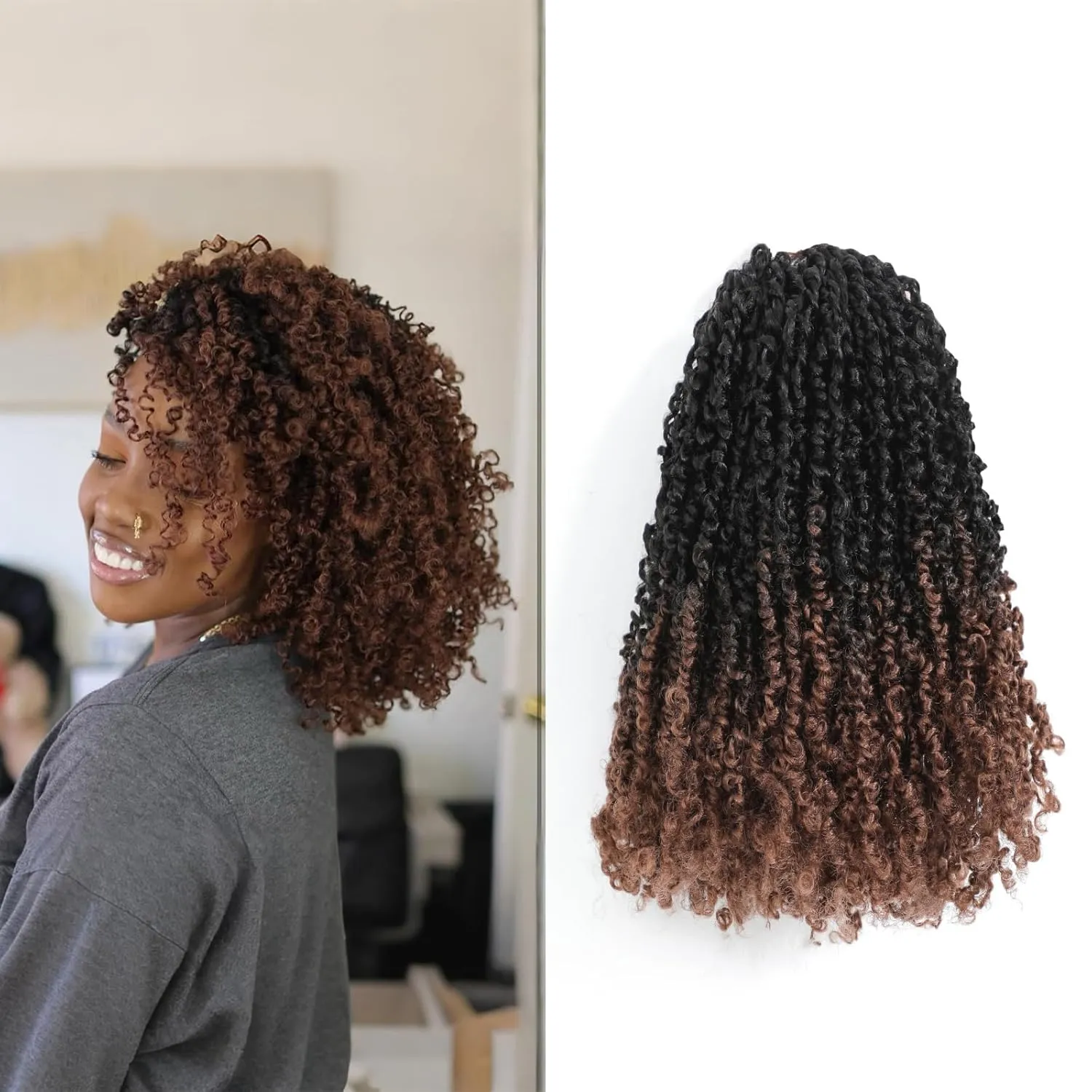 Yanky Twist Crochet Hair (8 10 12 inch)*3,Total 9 packs,Ombre Auburn,Pre-Looped Yankee Twist Mini Passion Twist,Pre-Twisted Micro Spring Twist,Senegalese Twist Crochet Hair with Curly Ends (OT1B/30#)
