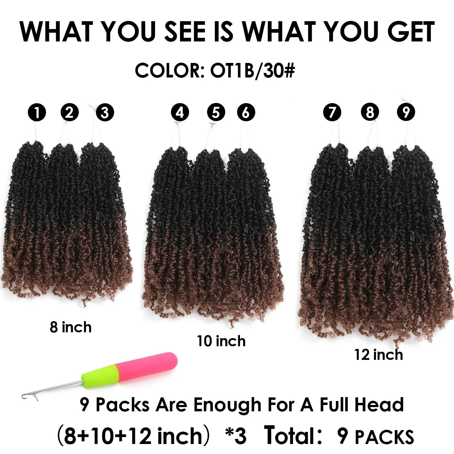 Yanky Twist Crochet Hair (8 10 12 inch)*3,Total 9 packs,Ombre Auburn,Pre-Looped Yankee Twist Mini Passion Twist,Pre-Twisted Micro Spring Twist,Senegalese Twist Crochet Hair with Curly Ends (OT1B/30#)