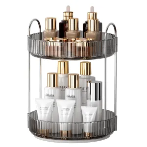YCIA&DONE 360 Rotating Makeup Organizer and Storage for Vanity Countertop 2 Tiers, High Capacity Cosmetic Skincare Perfume Organizers for Dresser Bathroom Lazy Susan (Smoky Gray)