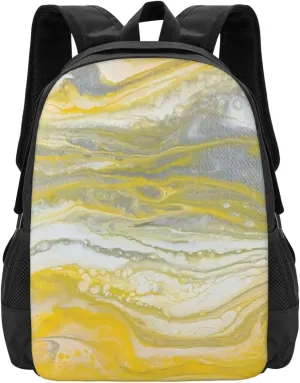 Yellow & Gray Abstract Bathroom Lightweight Packable Backpack Travel Casual Hiking Daypack Foldable Backpack For Men Women