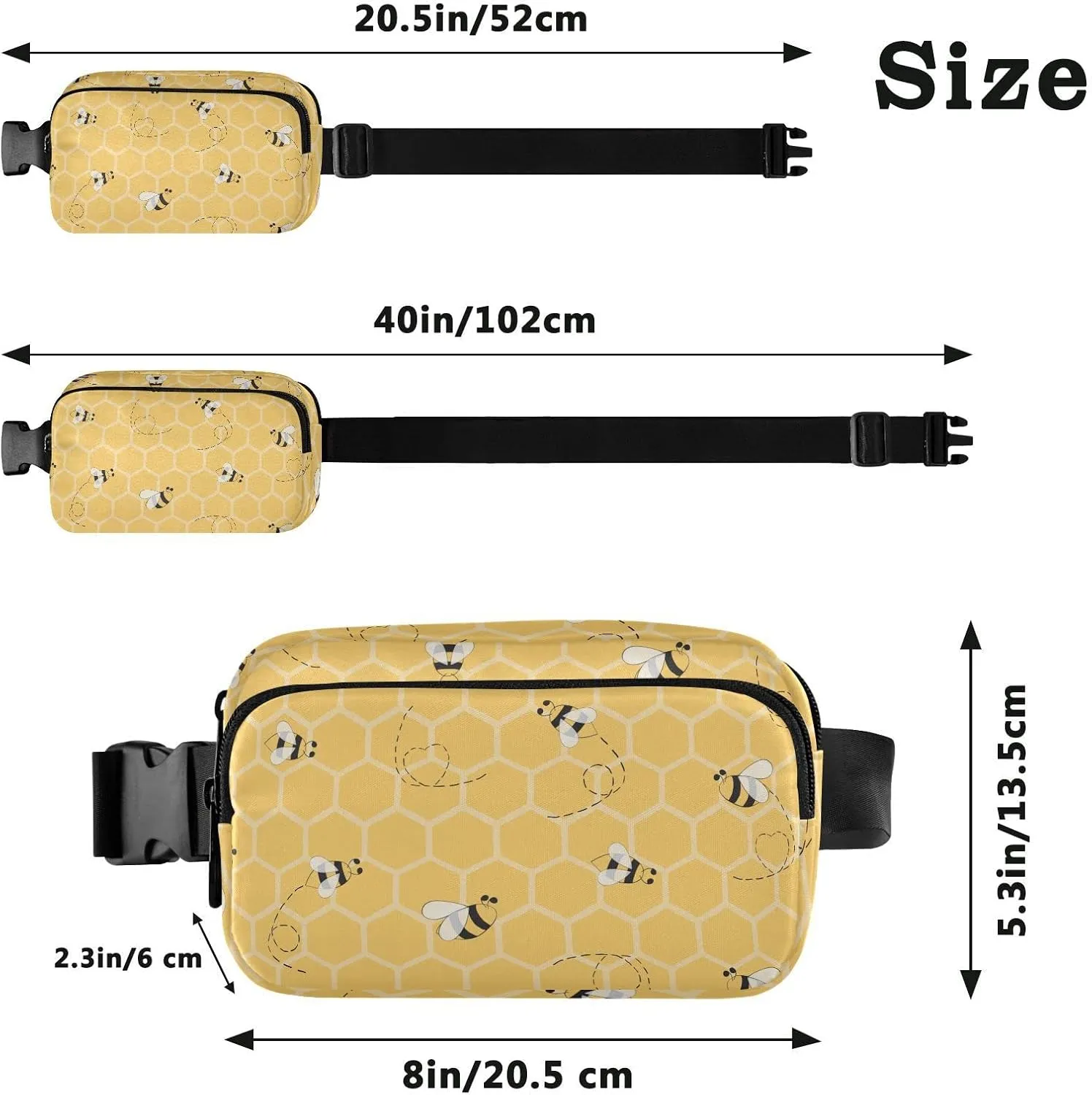 Yellow Bees Honey Fanny Packs for Women Men Crossbody Bag Fashion Waist Packs Waterproof Sling Bag Belt Bag Waist Pouch with Adjustable Strap for Travel Hiking Running Cycling Bum Bag Shoulder