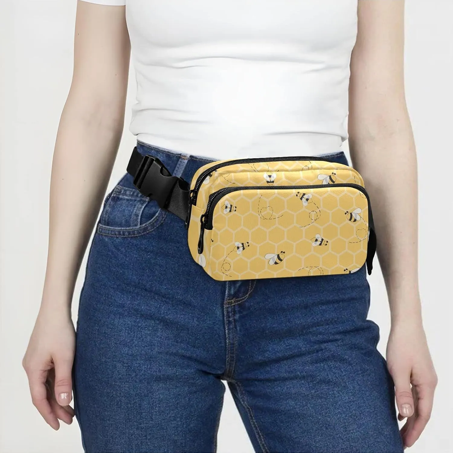 Yellow Bees Honey Fanny Packs for Women Men Crossbody Bag Fashion Waist Packs Waterproof Sling Bag Belt Bag Waist Pouch with Adjustable Strap for Travel Hiking Running Cycling Bum Bag Shoulder