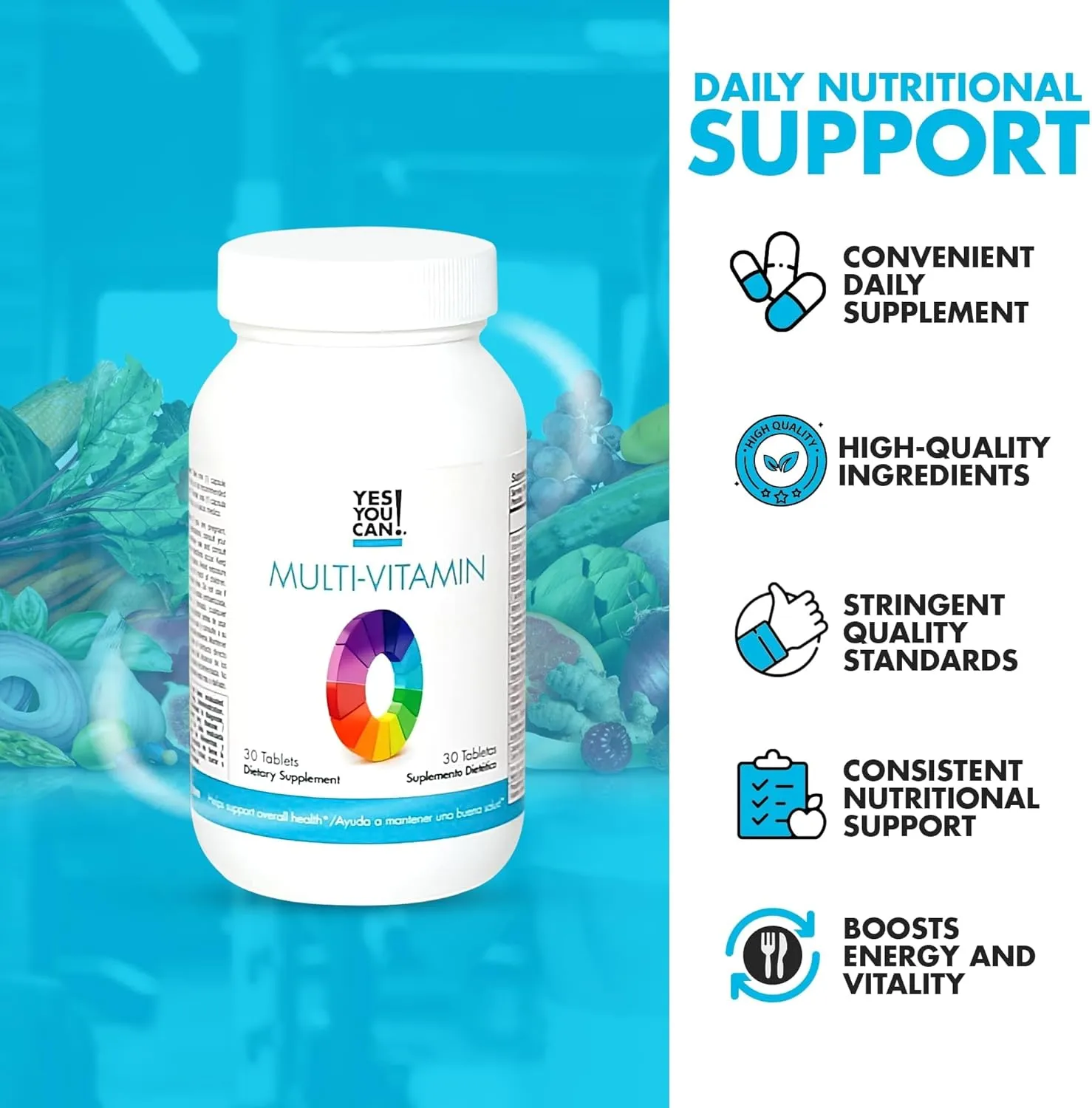 Yes You Can! Daily Multivitamins for Men and Women - Helps Assist Overall Health & Well-Being, Contains Antioxidants, Rich in Vitamin A, B, C & E - Daily Vitamins - 30 Tablets - 1 Pack