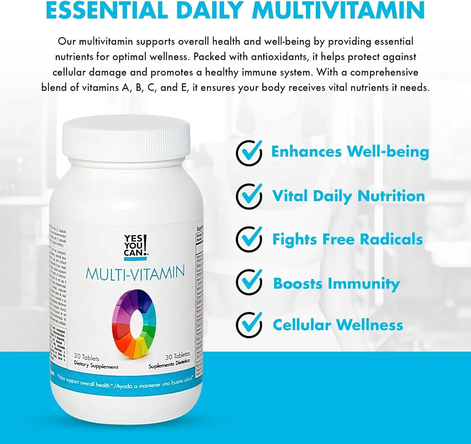 Yes You Can! Daily Multivitamins for Men and Women - Helps Assist Overall Health & Well-Being, Contains Antioxidants, Rich in Vitamin A, B, C & E - Daily Vitamins - 30 Tablets - 1 Pack