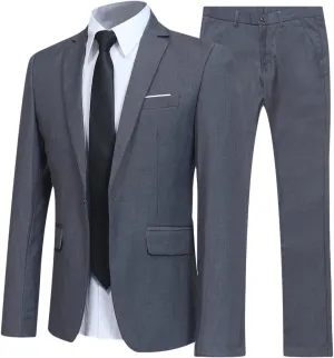 YFFUSHI Men's Slim Fit 2 Piece Suit Solid One Button Casual Formal Wedding Blazer Jacket Pants Set