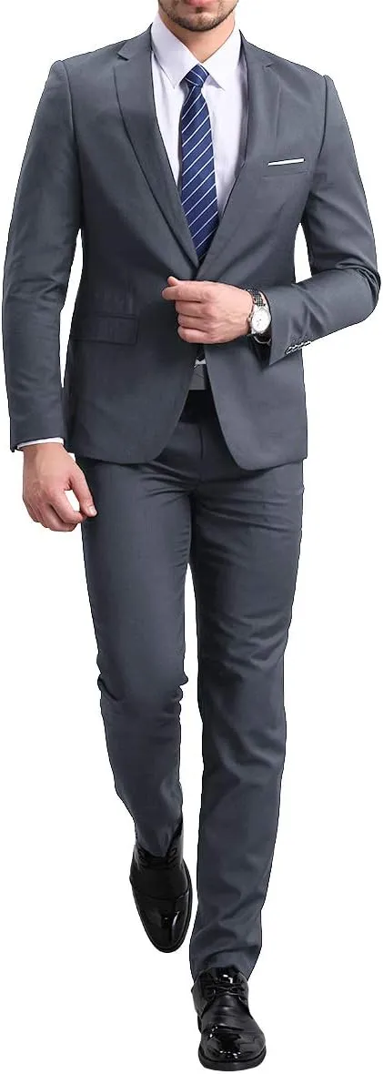 YFFUSHI Men's Slim Fit 2 Piece Suit Solid One Button Casual Formal Wedding Blazer Jacket Pants Set
