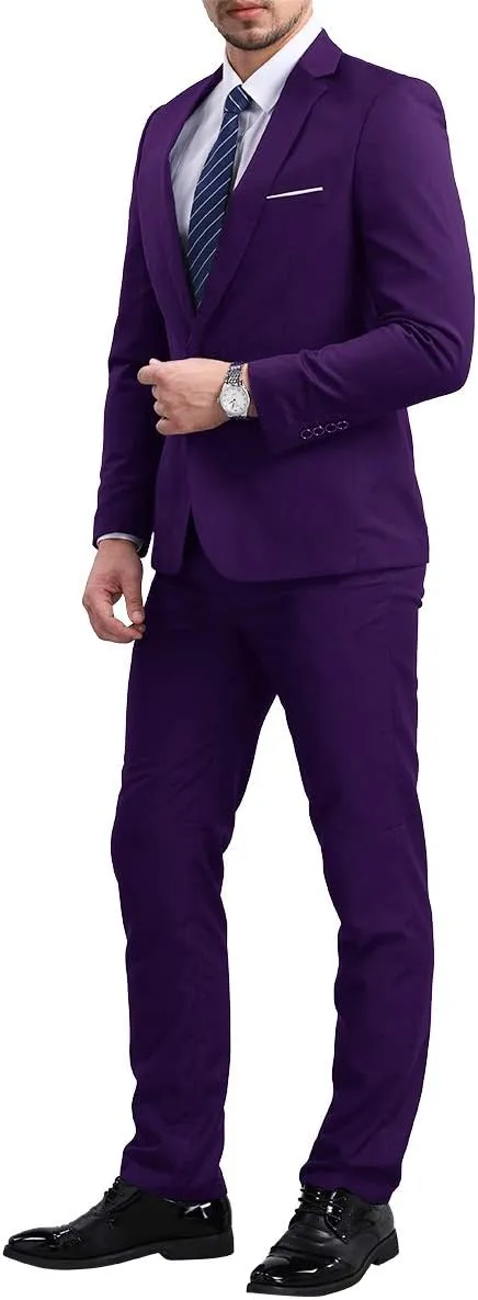 YFFUSHI Men's Slim Fit 2 Piece Suit Solid One Button Casual Formal Wedding Blazer Jacket Pants Set