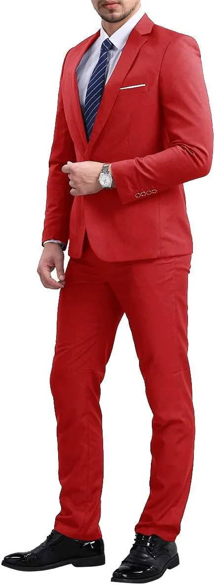 YFFUSHI Men's Slim Fit 2 Piece Suit Solid One Button Casual Formal Wedding Blazer Jacket Pants Set