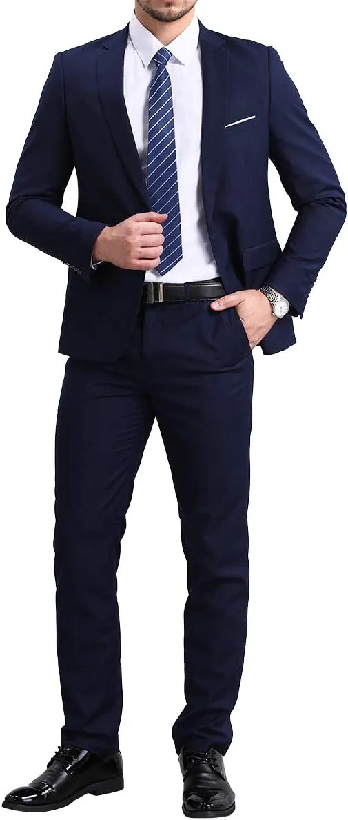 YFFUSHI Men's Slim Fit 2 Piece Suit Solid One Button Casual Formal Wedding Blazer Jacket Pants Set