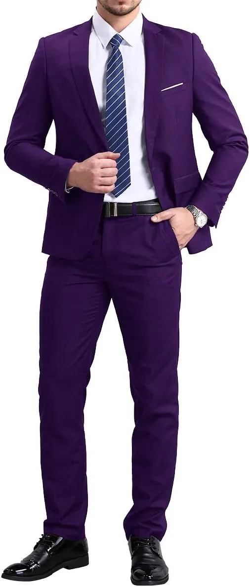 YFFUSHI Men's Slim Fit 2 Piece Suit Solid One Button Casual Formal Wedding Blazer Jacket Pants Set