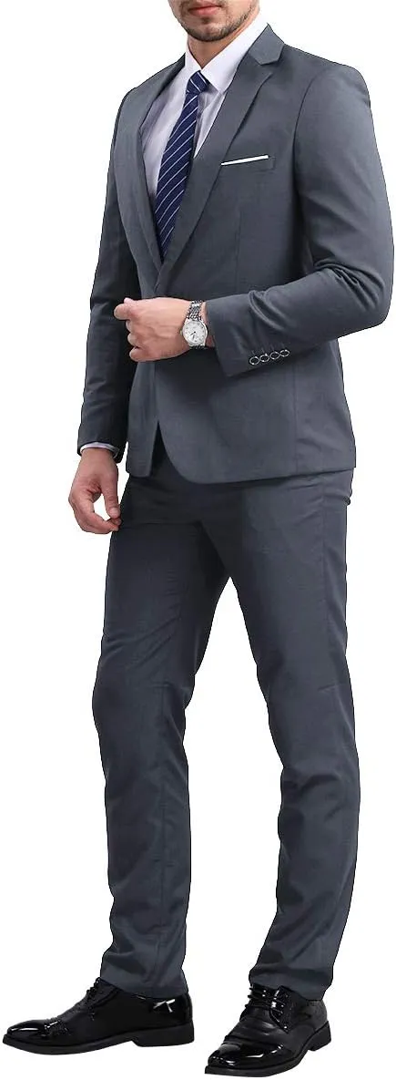 YFFUSHI Men's Slim Fit 2 Piece Suit Solid One Button Casual Formal Wedding Blazer Jacket Pants Set