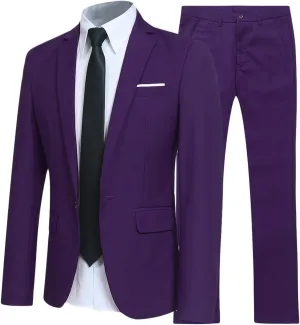 YFFUSHI Men's Slim Fit 2 Piece Suit Solid One Button Casual Formal Wedding Blazer Jacket Pants Set