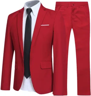 YFFUSHI Men's Slim Fit 2 Piece Suit Solid One Button Casual Formal Wedding Blazer Jacket Pants Set