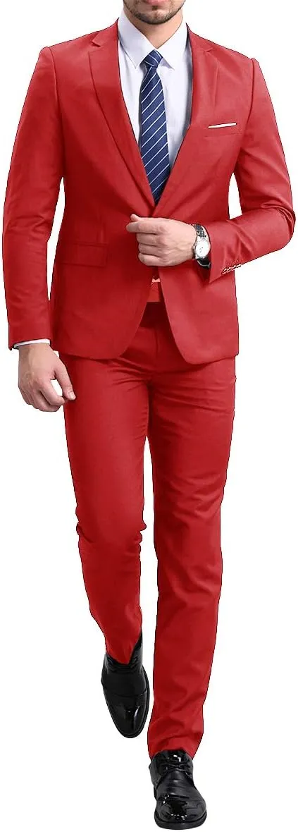 YFFUSHI Men's Slim Fit 2 Piece Suit Solid One Button Casual Formal Wedding Blazer Jacket Pants Set