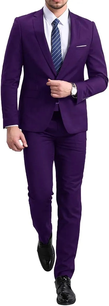 YFFUSHI Men's Slim Fit 2 Piece Suit Solid One Button Casual Formal Wedding Blazer Jacket Pants Set