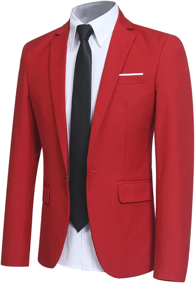 YFFUSHI Men's Slim Fit 2 Piece Suit Solid One Button Casual Formal Wedding Blazer Jacket Pants Set