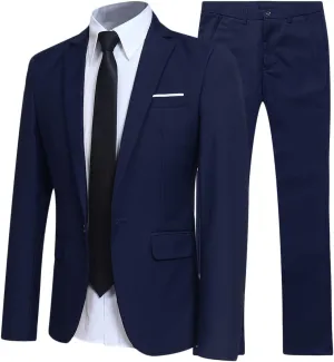 YFFUSHI Men's Slim Fit 2 Piece Suit Solid One Button Casual Formal Wedding Blazer Jacket Pants Set