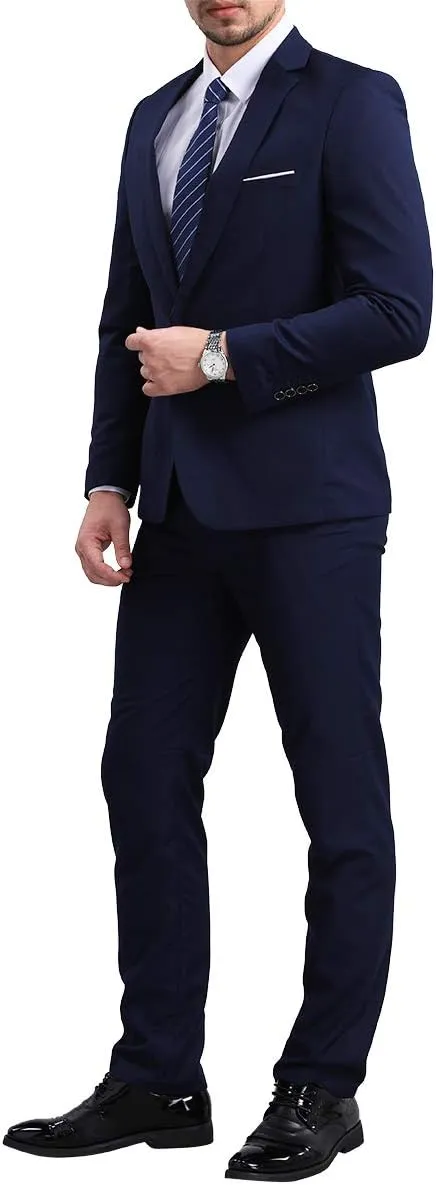 YFFUSHI Men's Slim Fit 2 Piece Suit Solid One Button Casual Formal Wedding Blazer Jacket Pants Set