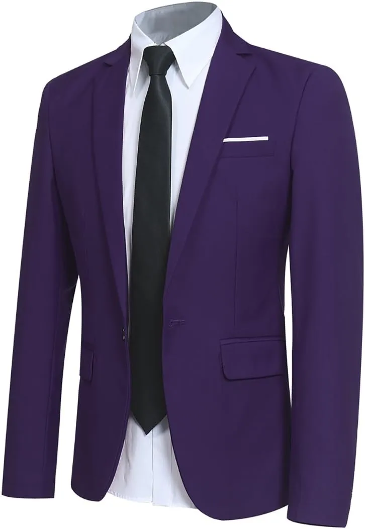 YFFUSHI Men's Slim Fit 2 Piece Suit Solid One Button Casual Formal Wedding Blazer Jacket Pants Set