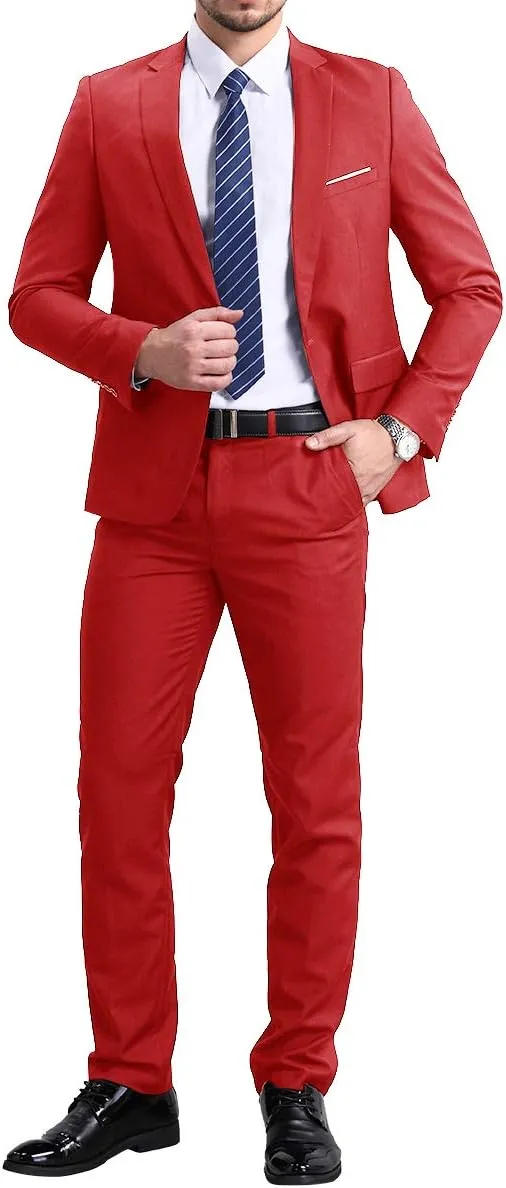 YFFUSHI Men's Slim Fit 2 Piece Suit Solid One Button Casual Formal Wedding Blazer Jacket Pants Set