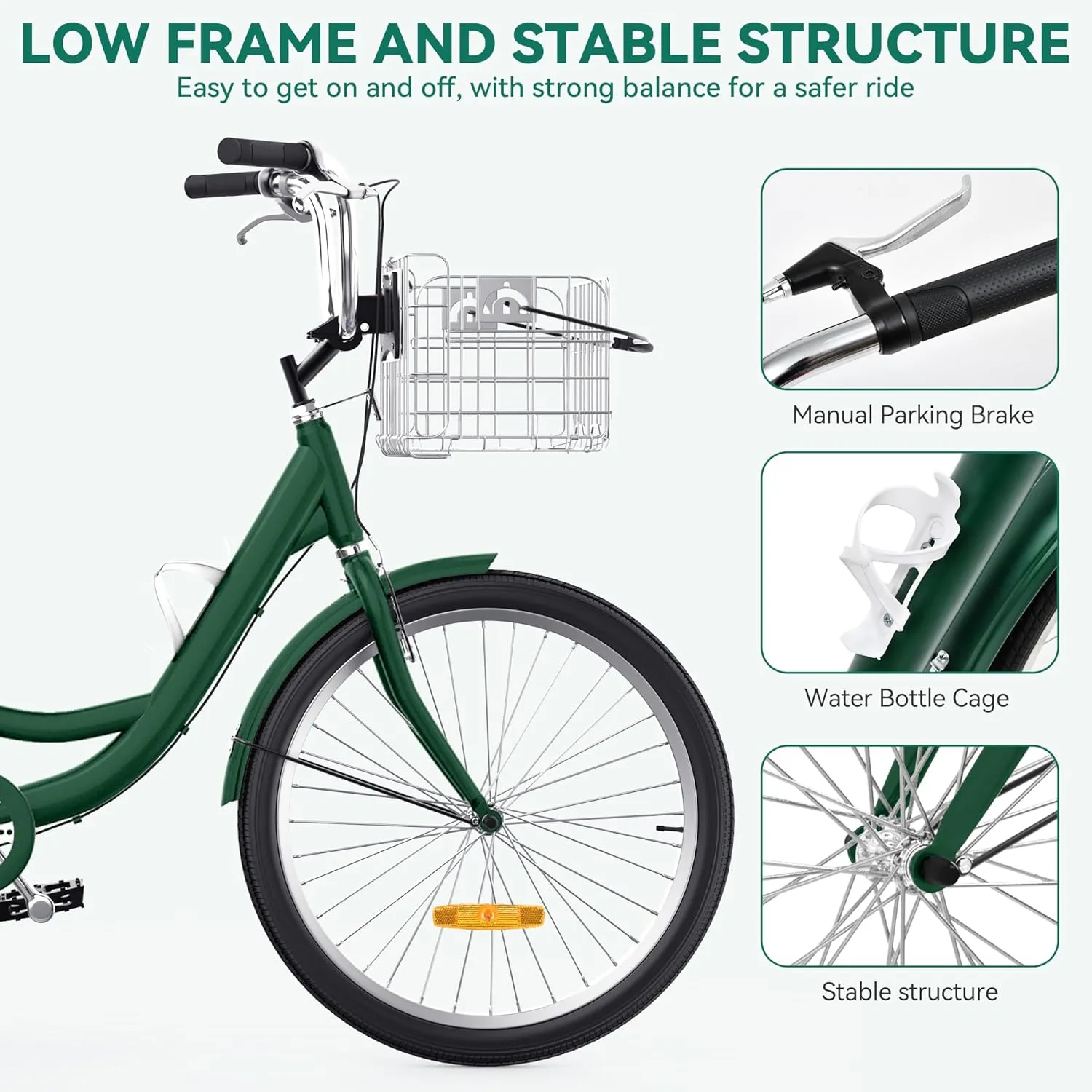 YITAHOME 24 & 26 Inch Adult Tricycle, 1 & 7 Speed 3 Wheel Bikes, Large Seat with Backrest Trike for Adults with Front & Rear Baskets, Cruiser Bike for Seniors Women Men Commute Picnic Outdoor