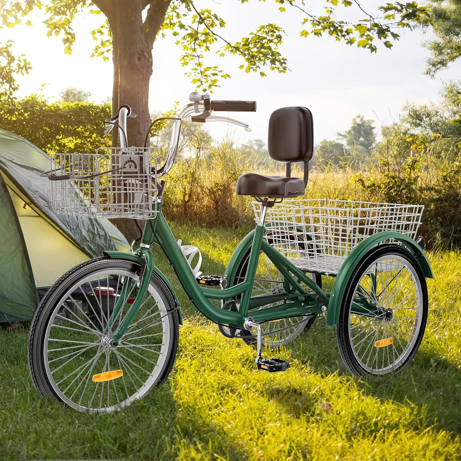 YITAHOME 24 & 26 Inch Adult Tricycle, 1 & 7 Speed 3 Wheel Bikes, Large Seat with Backrest Trike for Adults with Front & Rear Baskets, Cruiser Bike for Seniors Women Men Commute Picnic Outdoor