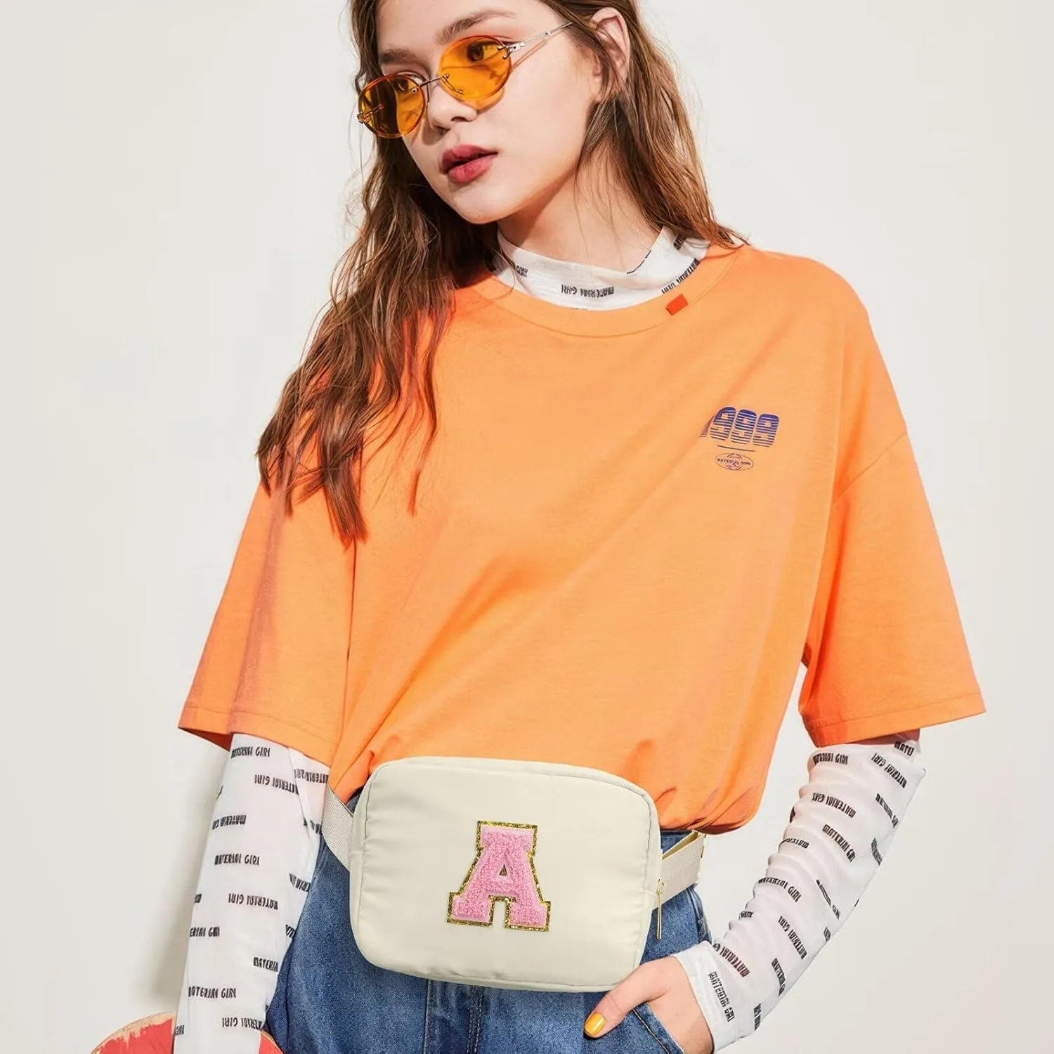 YOOLIFE Initial Sling Bag for Women - Bum Bag Chest Bag for Women Belt Bag Small Crossbody Bags Fanny Packs for Women Personalized Birthday Gifts Christmas Gifts for Women W, Beige