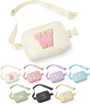 YOOLIFE Initial Sling Bag for Women - Bum Bag Chest Bag for Women Belt Bag Small Crossbody Bags Fanny Packs for Women Personalized Birthday Gifts Christmas Gifts for Women W, Beige