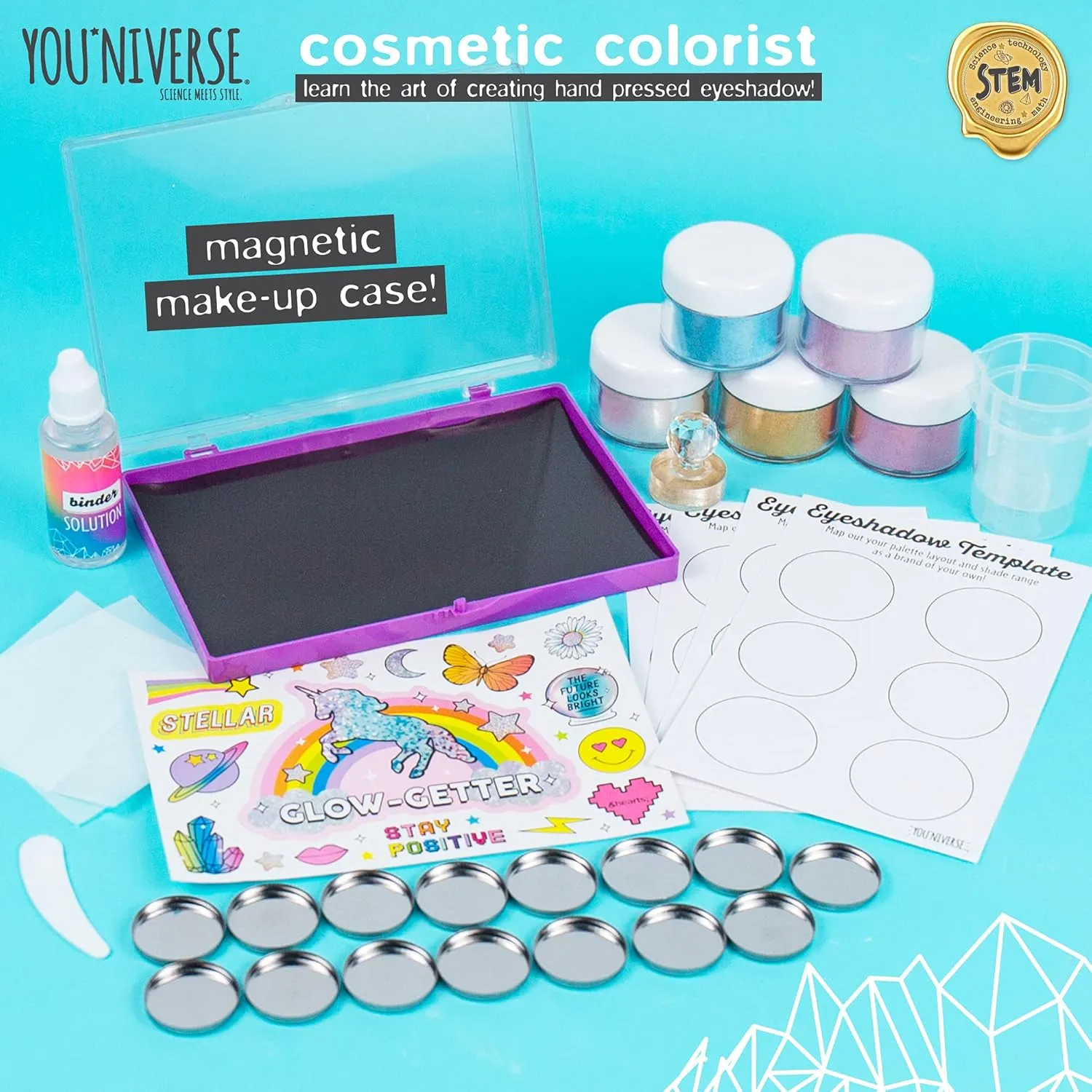 You*Niverse Cosmetic Colorist by Horizon Group USA: Create 15 Hand Pressed Eyeshadows, STEAM Kit, Includes Magnetic Palette, Colorful Pigments, Tamper Tool & More, Multi