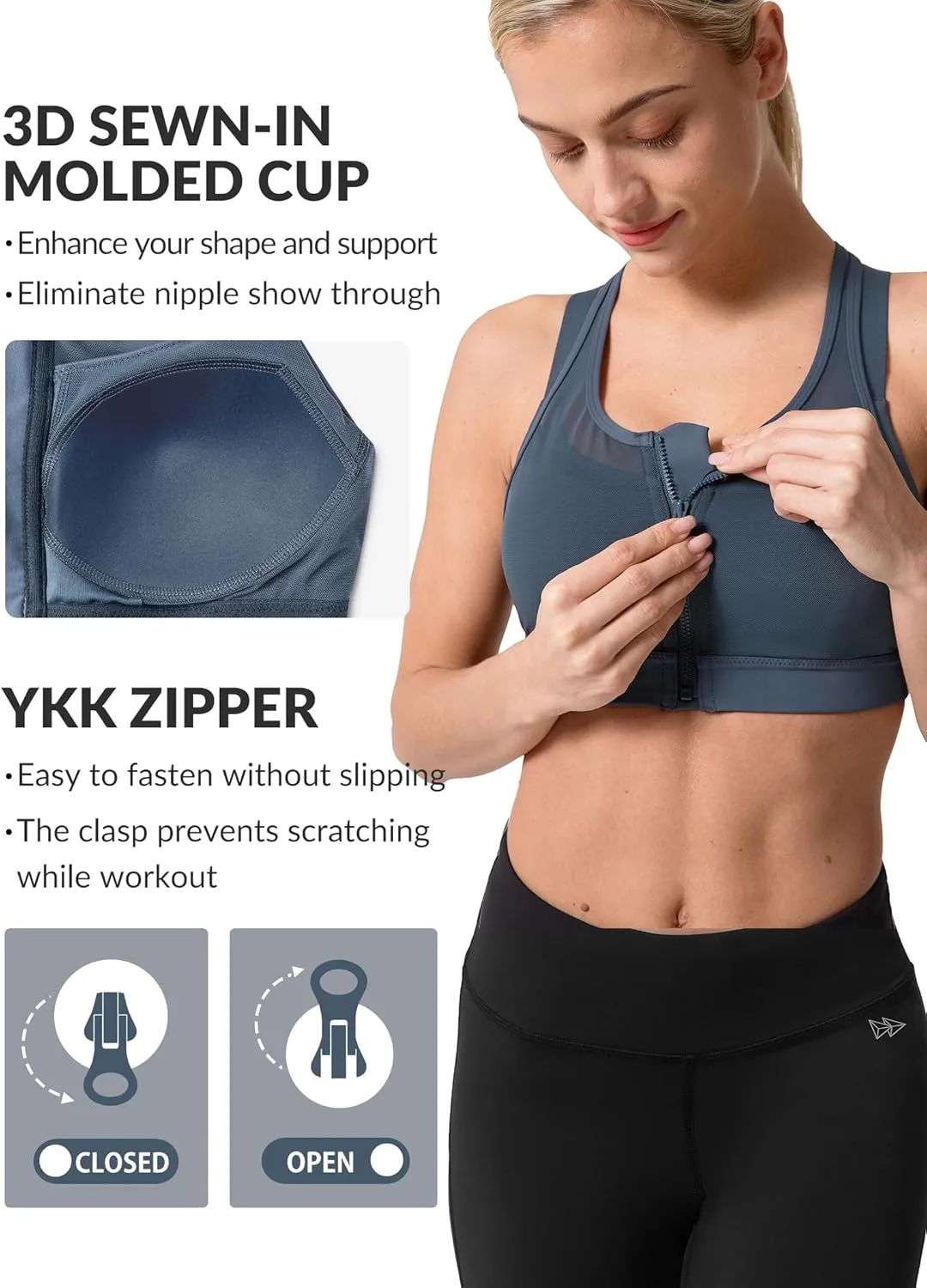 Yvette High Impact Women Sports Bra Front Closure Double Deck Mesh Running Bra for Plus Size for Plus Size