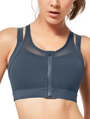 Yvette High Impact Women Sports Bra Front Closure Double Deck Mesh Running Bra for Plus Size for Plus Size