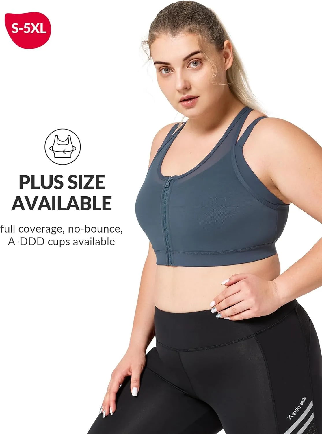Yvette High Impact Women Sports Bra Front Closure Double Deck Mesh Running Bra for Plus Size for Plus Size