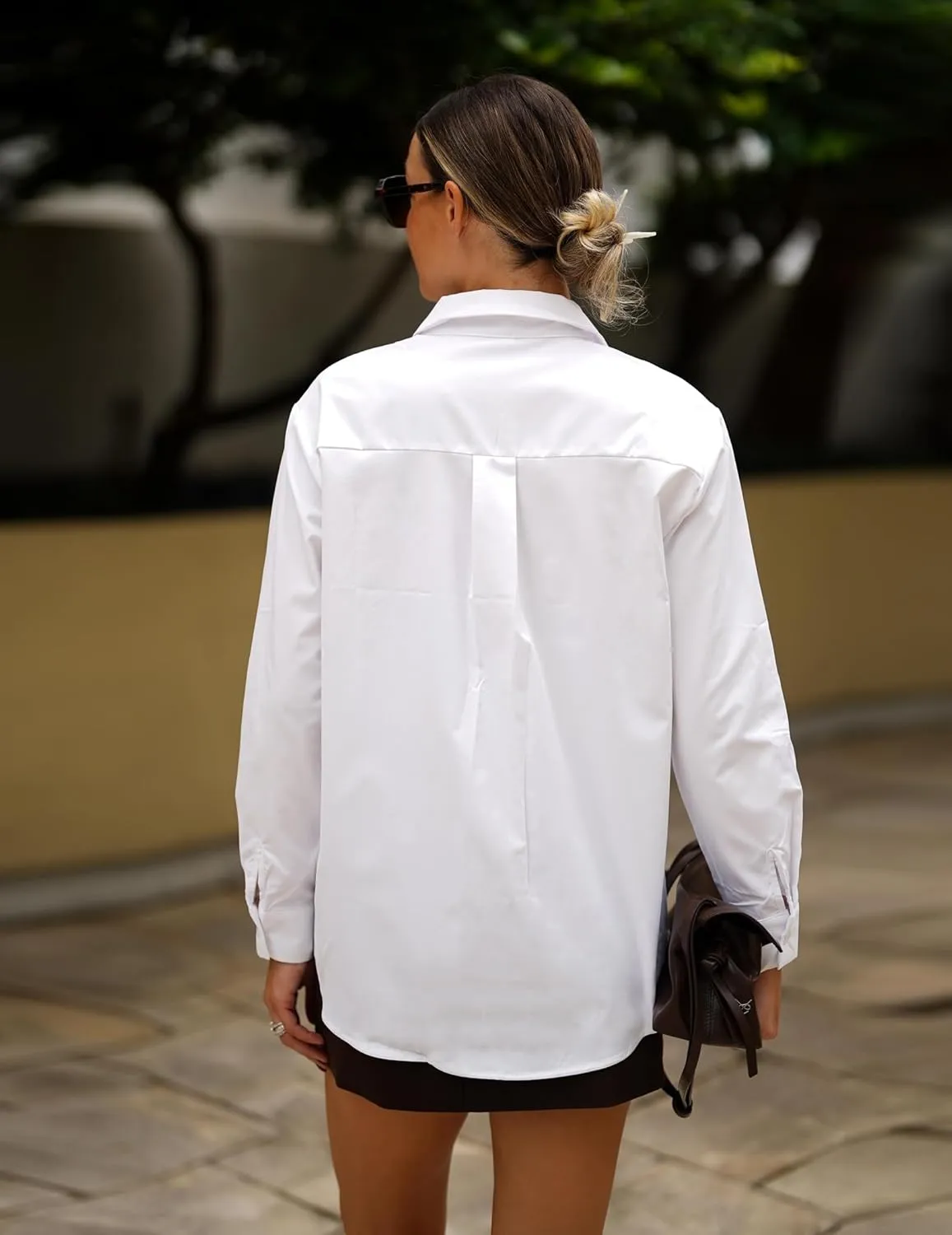 Zeagoo Womens Button Down Shirts Casual Long Sleeve Drop Shoulder Blouses Solid Color Dress Shirts with Pockets