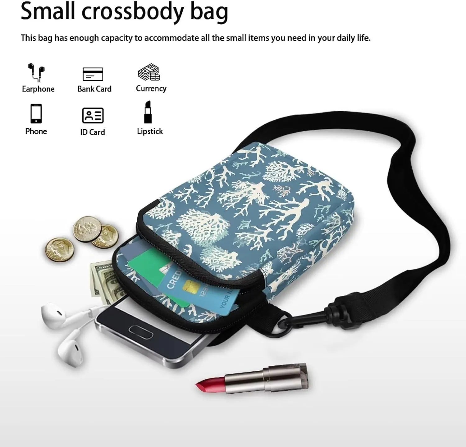 Zip Small Crossbody Bag for Women, Cartoon Cats Puppy Small Crossbody Phone Purse Wallet Bag Shoulder Fanny Pack