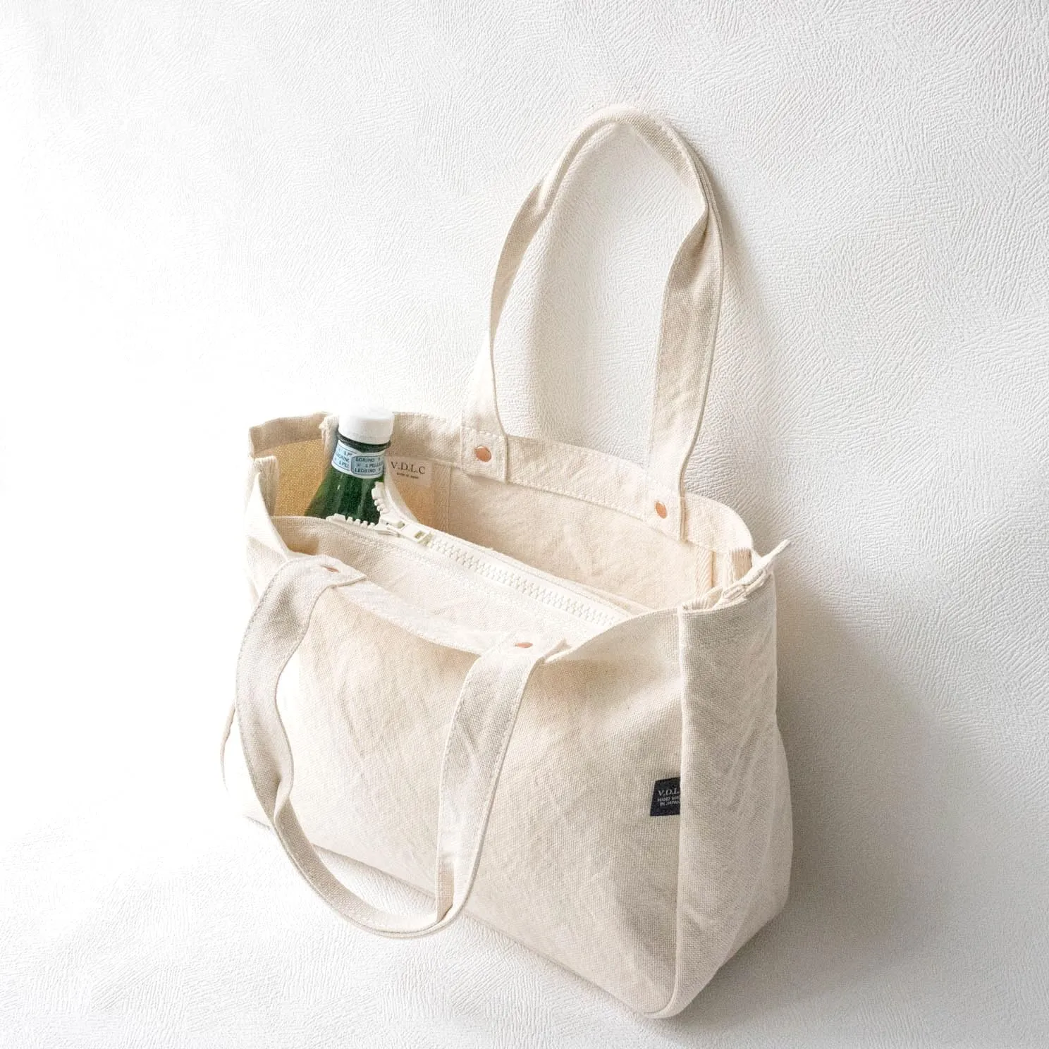 ZIP Tote Bag Cotton100% Canvas Zipper Fastener Simple japan Washable Sholder hand Bag (VC-23)