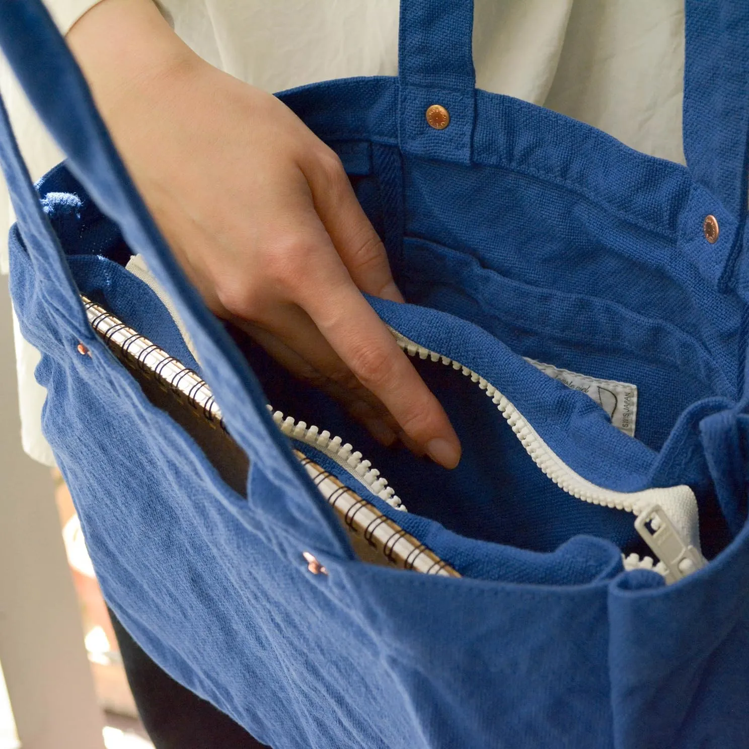 ZIP Tote Bag Cotton100% Canvas Zipper Fastener Simple japan Washable Sholder hand Bag (VC-23)