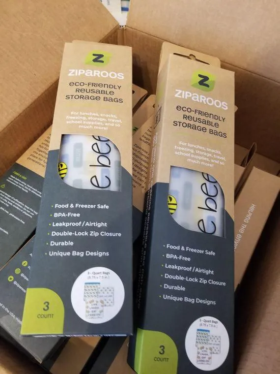 Ziparoos Reusable 3-piece Quart Storage Bag Set - Save the Bees, Eat Cookies, Reduce/Reuse/Recycle