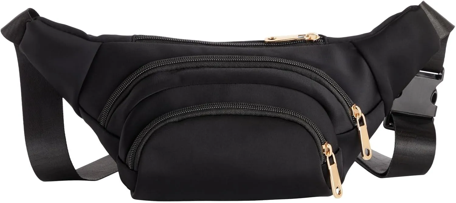 Zodaca Black Extra Large Fanny Pack Plus Size, Crossbody Bag with Adjustable Belt Straps Fits 34-60 Inch Waist (Expands to 5XL) - Fanny Packs for Women