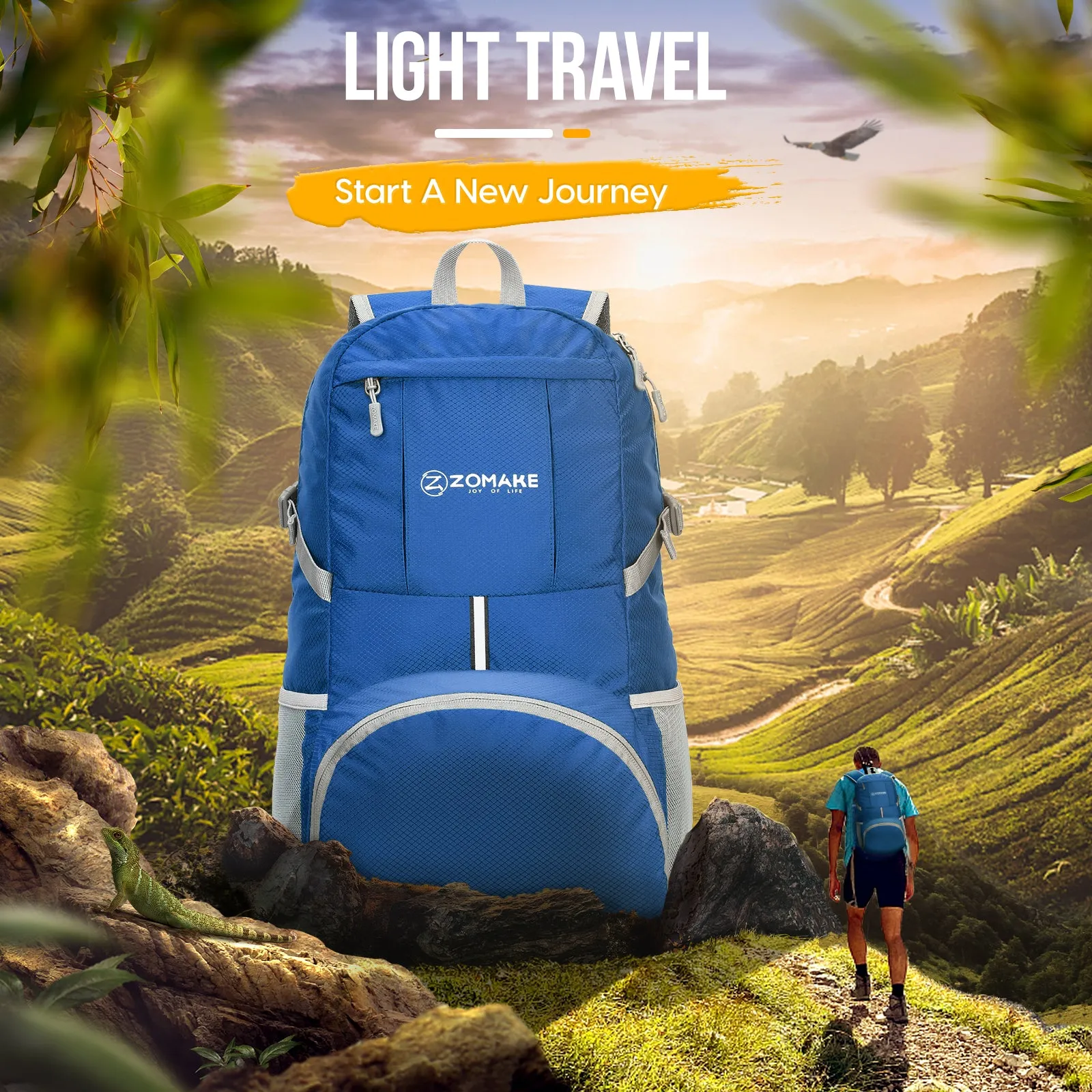 ZOMAKE Lightweight Packable Backpack 35L, Light Foldable Backpacks Water Resistant Collapsible Hiking Bag, Compact Folding Day Pack for Travel Camping(Dark Blue)